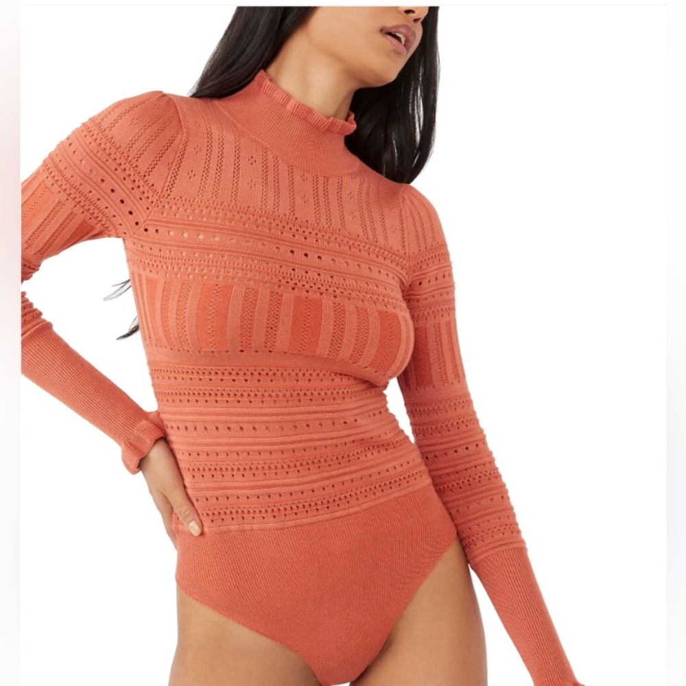 Women's Long Sleeve Knit Bodysuit - Coral
